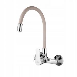 Bateria zlewozmywakowa INVENA ścienna VERSO z bężową elastyczną wylewką 48h