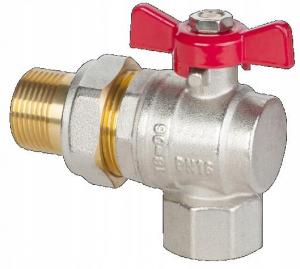 INVENA ZAWÓR KULOWY KĄTOWY ZE ŚRUBUNKIEM DN 25 Z CZERWONYM MOTYLKIEM PROV