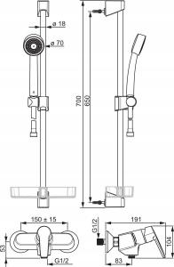 Bateria natryskowa ścienna ROCA NAIA 1-uchwytowa 2-otworowa rose gold