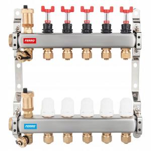 Rozdzielacz 8-drogowy z zaworami term, przepływomierzami i złączkami, stal