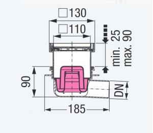 KESSEL Wpust Classic DN50, odpływ pionowy z kratką nierdzewną 100x100