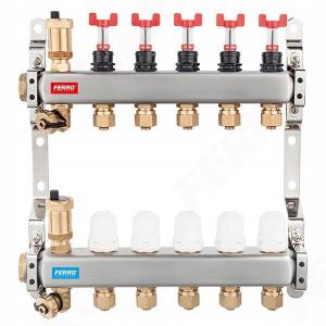 Rozdzielacz 2-drogowy z zaworami term, przepływomierzami i złączkami, stal