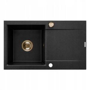 ZLEWOZMYWAK GRANIT 1K TESALIA CZARNY NAKRAPIANY Z SYF ZŁOTY Z DŁUGIM OCIEK