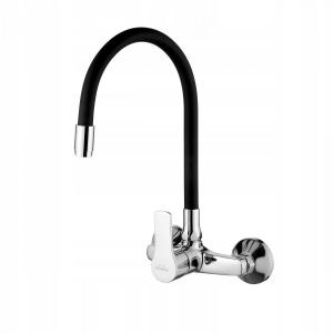 Bateria zlewozmywakowa INVENA ścienna VERSO z czarną elastyczną wylewką 48h