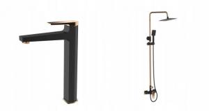 INVENA DESZCZOWNIA Z BATERIĄ NATRYSKOWĄ MIDNIGHT BLACK/GOLD ROSE