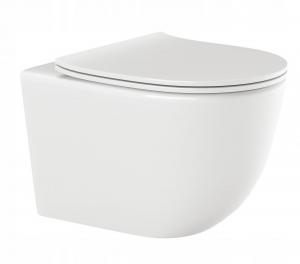 INVENA MISKA WC PODWIESZANA BEZKOŁNIERZOWA TINOS, Z DESKĄ WOLNOOPAD OKRĄGŁA