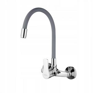 Bateria zlewozmywakowa INVENA ścienna VERSO z szarą elastyczną wylewką 48h