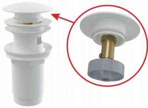 Spust umywalki Clik-Clak 5 / 4 metalowy z przelewem, duży korek, biały