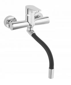 Bateria zlewozmywakowa ALGEO ścienna z elastyczną czarną wylewką, chrom
