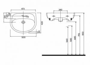 KOŁO Umywalka GEBERIT Solo meblowa z otworem z przelewem 500 x 420 mm biała