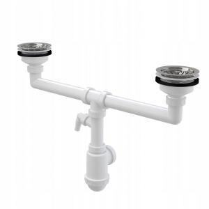 Syfon zlewozmywakowy dwukomorowy ALCA DN 115 z przyłączem, sitko nierdzewne