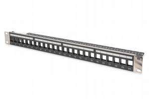 Panel krosowy modularny 19 24x keystone,ekranowan y,1U,czarny,prowadnica k