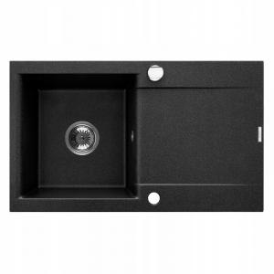 ZLEWOZMYWAK GRANIT 1K TESALIA CZARNY NAKRAPIANY Z SYF CHROM Z DŁUGIM OCIEK